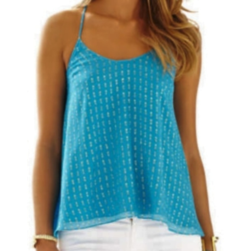 Lilly Pulitzer Blue & Gold Metallic tank top